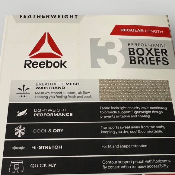 Reebok 3 Pack Featherweight Performance Boxer Briefs 6" Inseam Underwear Size S - Picture 9 of 11